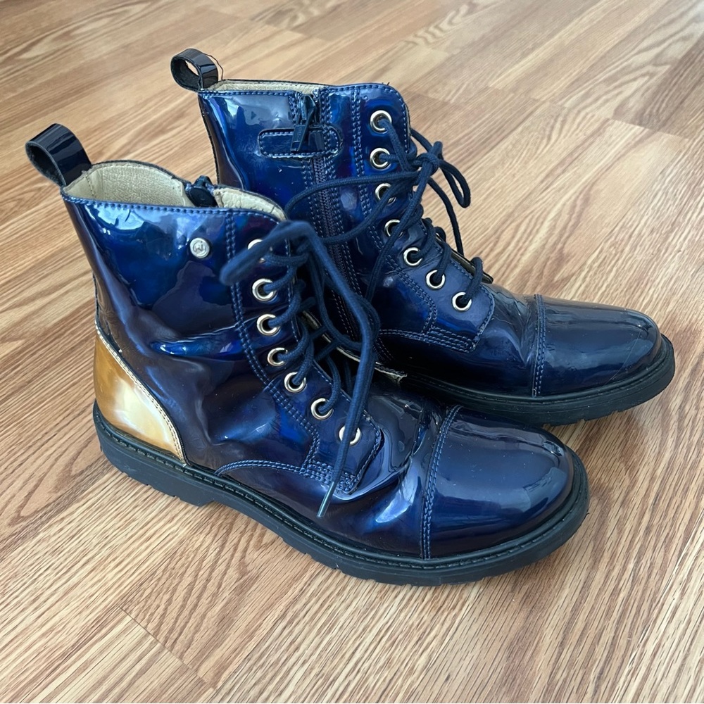 Naturino Ankle Boots Navy Blue & Gold Patent Leather Lace Up EU size‎ 36